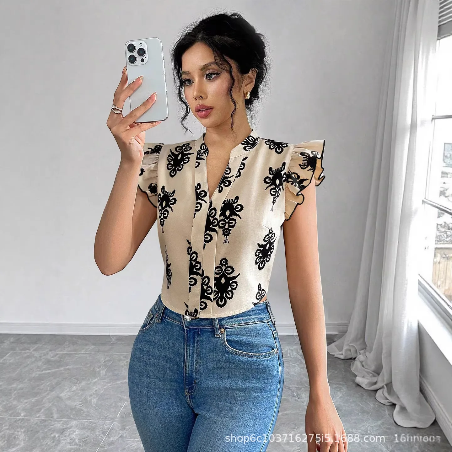 Women's 2026 New Printed Ruffle Short Sleeve Top V-neck Single-breasted Shirt Evening Dresses Prom Femme Maxi Outfits
Women's 2026 New Printed Ruffle Short Sleeve Top V-neck Single-breasted Shirt Evening Dresses Prom Femme Maxi Outfits