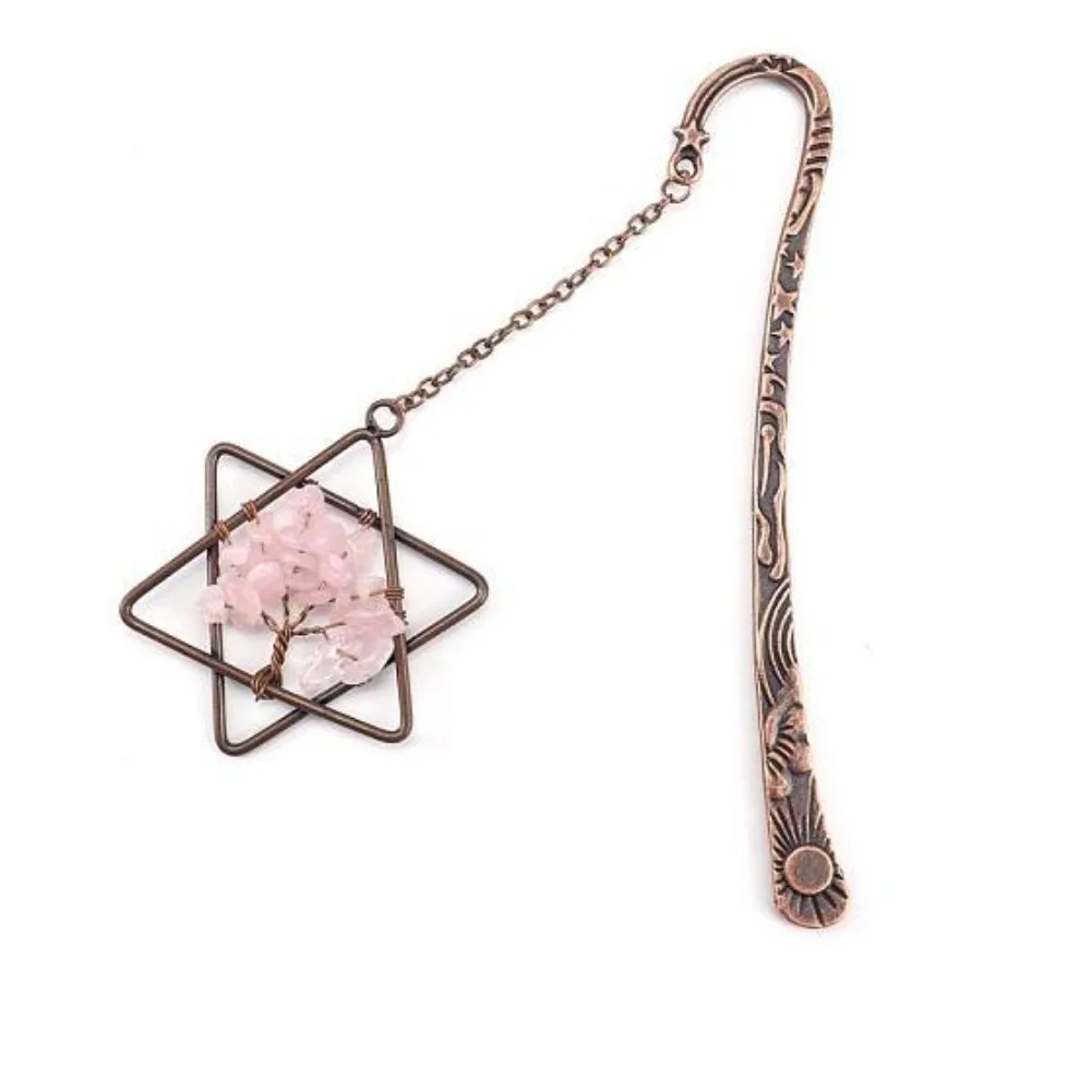 2Pcs Natural Rose Quartz Chip Beaded Tree of Life in Star of David Pendant Bookmark Red Copper Plated Alloy Hook Bookmark 120mm
2Pcs Natural Rose Quartz Chip Beaded Tree of Life in Star of David Pendant Bookmark Red Copper Plated Alloy Hook Bookmark 120mm