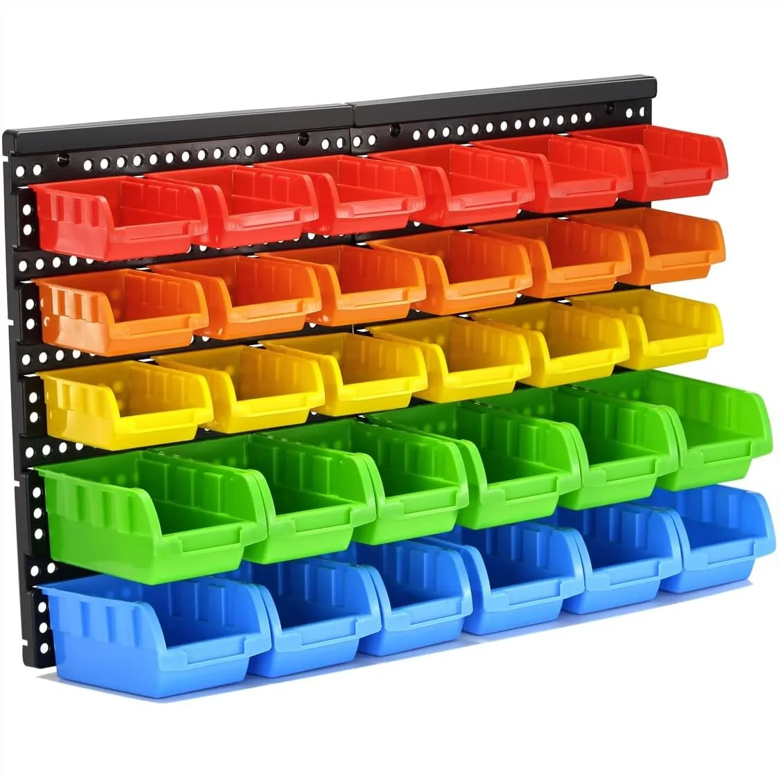 30-Bin Wall Mounted Storage Bins Kit with 5 Color Parts Bins for Garage Hardware Organizer and DIY Combination
30-Bin Wall Mounted Storage Bins Kit with 5 Color Parts Bins for Garage Hardware Organizer and DIY Combination