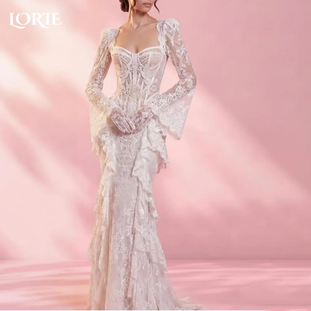 LORIE Flared Sleeve 3D Flower Mermaid Wedding Dress Off Shoulder Lace Appliques Bridal Gown Customized Backless Bride Dress
LORIE Flared Sleeve 3D Flower Mermaid Wedding Dress Off Shoulder Lace Appliques Bridal Gown Customized Backless Bride Dress