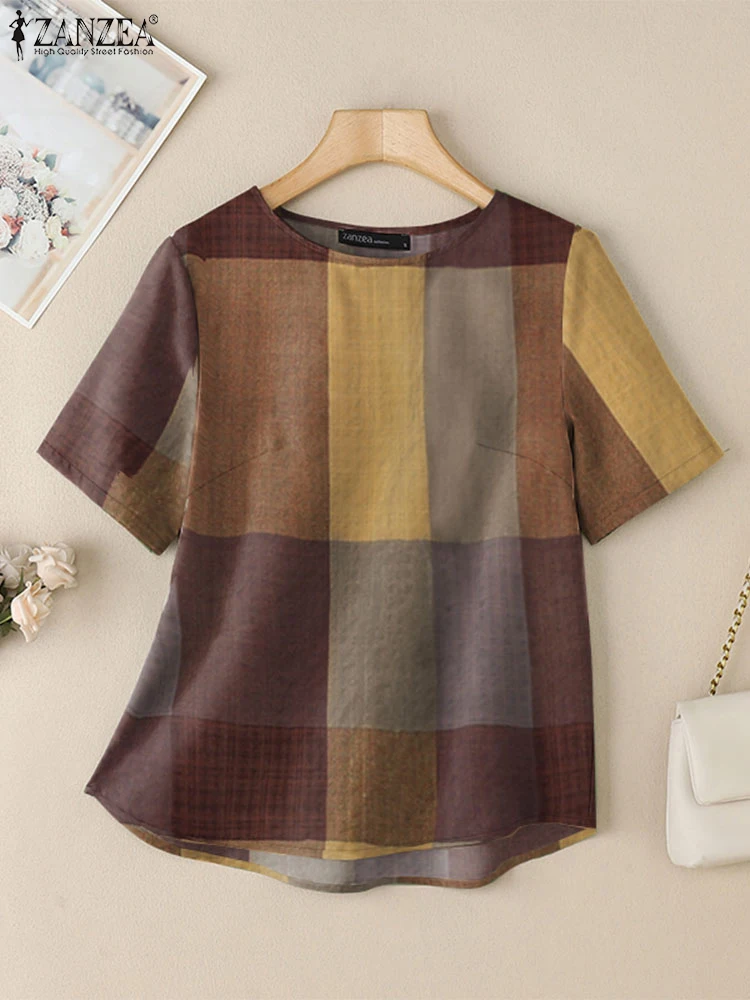 ZANZEA Vintage Women's Cotton Blouses Casual Half-Sleeve O-Neck Large Plaid Blusas Mujer 2025 Summer Everyday Commute T-shirts
ZANZEA Vintage Women's Cotton Blouses Casual Half-Sleeve O-Neck Large Plaid Blusas Mujer 2025 Summer Everyday Commute T-shirts