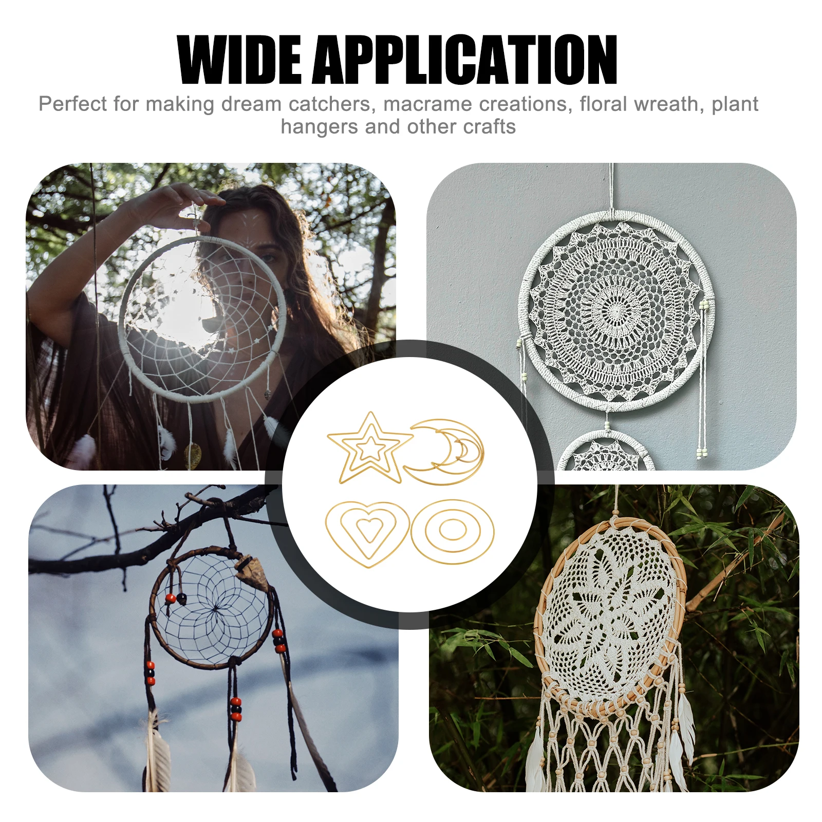 12pcs Iron Macrame Moon Star Heart Ring Metal Dream Catchers Crafts Accessories For Diy Wreath Home Decor Wedding Lightweight
12pcs Iron Macrame Moon Star Heart Ring Metal Dream Catchers Crafts Accessories For Diy Wreath Home Decor Wedding Lightweight