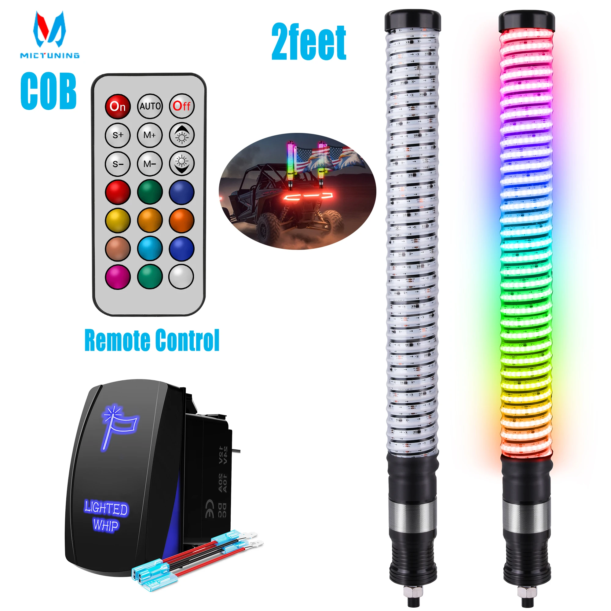 MICTUNING COB 2PCS 2FT RGB+IC LED Whip Lights Lamp Beads Dynamic Lighting Bendable Dynamic Colour Change with Remote Control Kit
MICTUNING COB 2PCS 2FT RGB+IC LED Whip Lights Lamp Beads Dynamic Lighting Bendable Dynamic Colour Change with Remote Control Kit