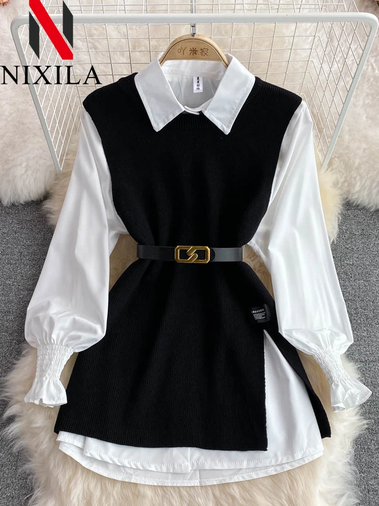 New Spring Autumn Long Sleeve White Shirt Sweater Set Chic Age-Reducing Loose Fit Knit Vest Vest 2-Piece Set for Women Pullover
New Spring Autumn Long Sleeve White Shirt Sweater Set Chic Age-Reducing Loose Fit Knit Vest Vest 2-Piece Set for Women Pullover