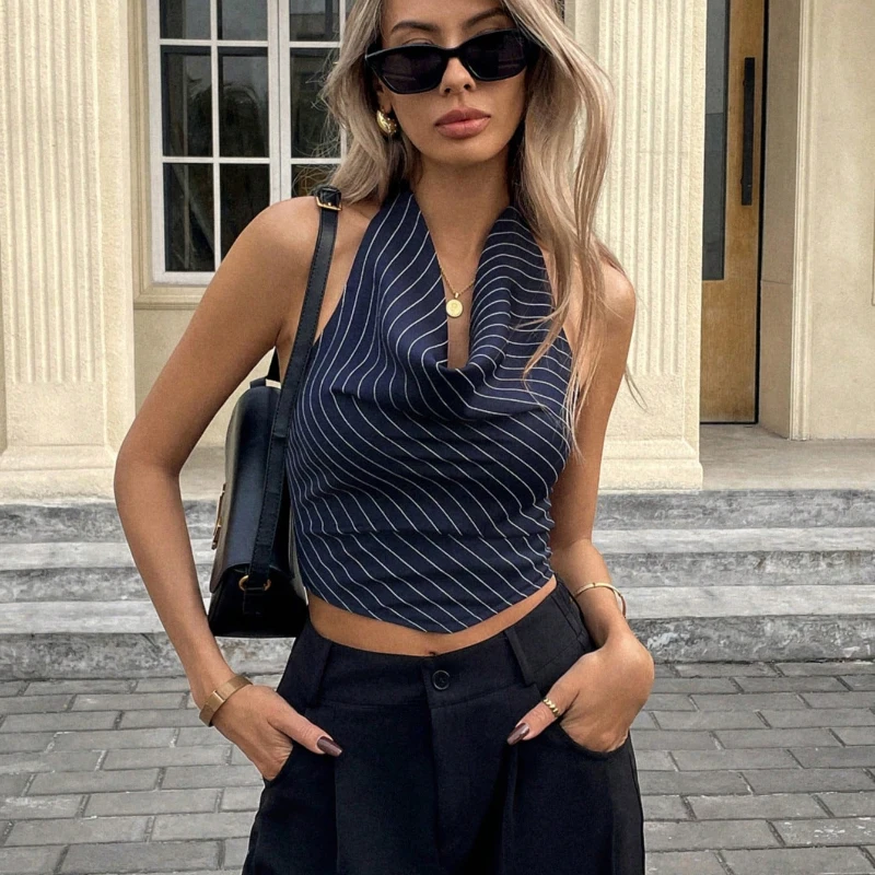 Office Lady Slim Striped Halter Neck Tank Top Street Style Crop Top Vest Female 2026 Summer Sexy Backless Lace-Up Tops For Women
Office Lady Slim Striped Halter Neck Tank Top Street Style Crop Top Vest Female 2026 Summer Sexy Backless Lace-Up Tops For Women