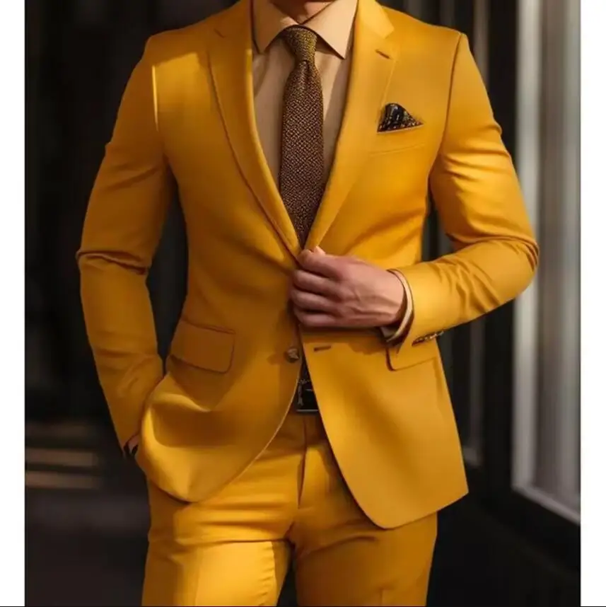 New Causal Yellow Men's Suits Single Breasted 2 Piece Jacket Pants Male Clothing Slim Fit Formal Business Gentleman Blazer Sets
New Causal Yellow Men's Suits Single Breasted 2 Piece Jacket Pants Male Clothing Slim Fit Formal Business Gentleman Blazer Sets
