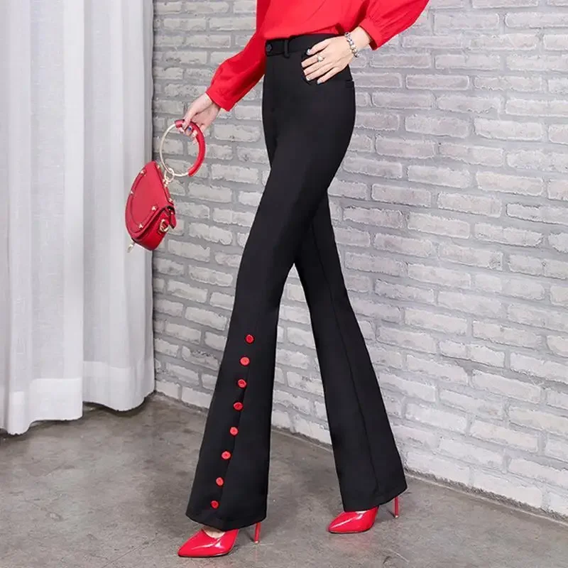 Summer Fashion Simple Slim Straight Flare Pants Women Solid High Waist Button Zipper Pocket Casual Versatile Elastic Trousers
Summer Fashion Simple Slim Straight Flare Pants Women Solid High Waist Button Zipper Pocket Casual Versatile Elastic Trousers