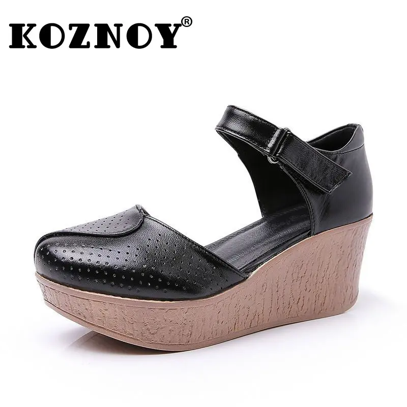 Koznoy 6.5cm Natural Sheepskin Genuine Leather Summer Sandals Hollow Casual Women High Heels Platform Wedge Shoes Ladies Buckle
Koznoy 6.5cm Natural Sheepskin Genuine Leather Summer Sandals Hollow Casual Women High Heels Platform Wedge Shoes Ladies Buckle
