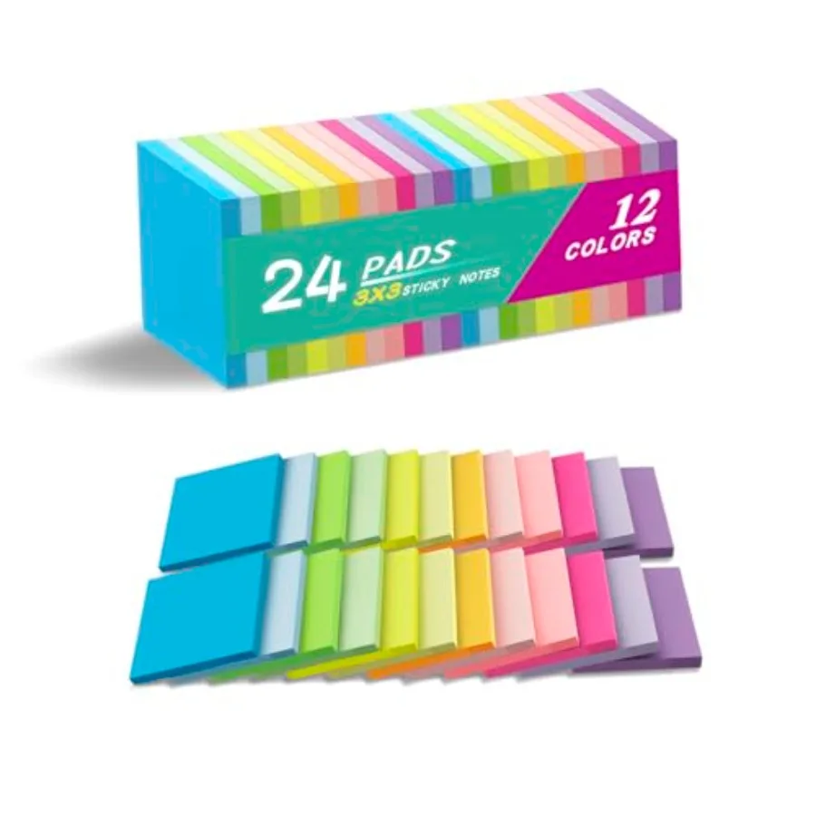 24 Pads Sticky Notes 3x3 Inches, Bright Colors Self-Stick Pads, Easy to Post for Home, Office, Notebook
24 Pads Sticky Notes 3x3 Inches, Bright Colors Self-Stick Pads, Easy to Post for Home, Office, Notebook