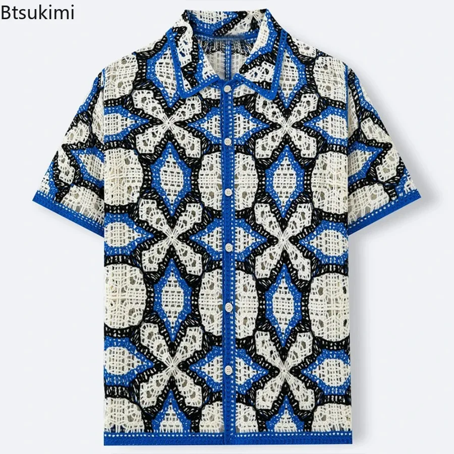 Men Geometric Pattern Crochet Knitted Polo Shirt Blue Hollow Out Short Sleeve Lapel Breathable Summer Vacation Casual Tops M-3XL
Men Geometric Pattern Crochet Knitted Polo Shirt Blue Hollow Out Short Sleeve Lapel Breathable Summer Vacation Casual Tops M-3XL