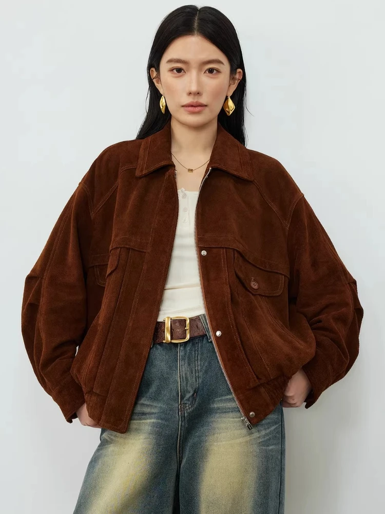 Vintage Genuine Leather Cargo Jackets for Women Spring Autumn 2026 New High-end Simple Loose Casual Real Cow Suede Coat
Vintage Genuine Leather Cargo Jackets for Women Spring Autumn 2026 New High-end Simple Loose Casual Real Cow Suede Coat