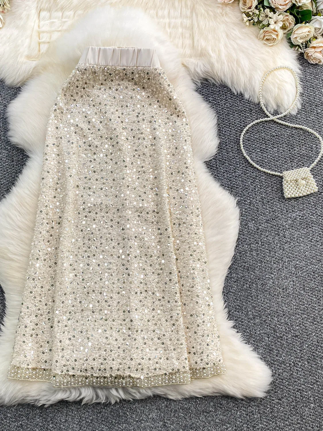 Ele Sequin Embroidered Heavy Work Me Skirt Women's Autumn Winter Luxury f Body Skirt High Waist A-Line Slim Fit
Ele Sequin Embroidered Heavy Work Me Skirt Women's Autumn Winter Luxury f Body Skirt High Waist A-Line Slim Fit