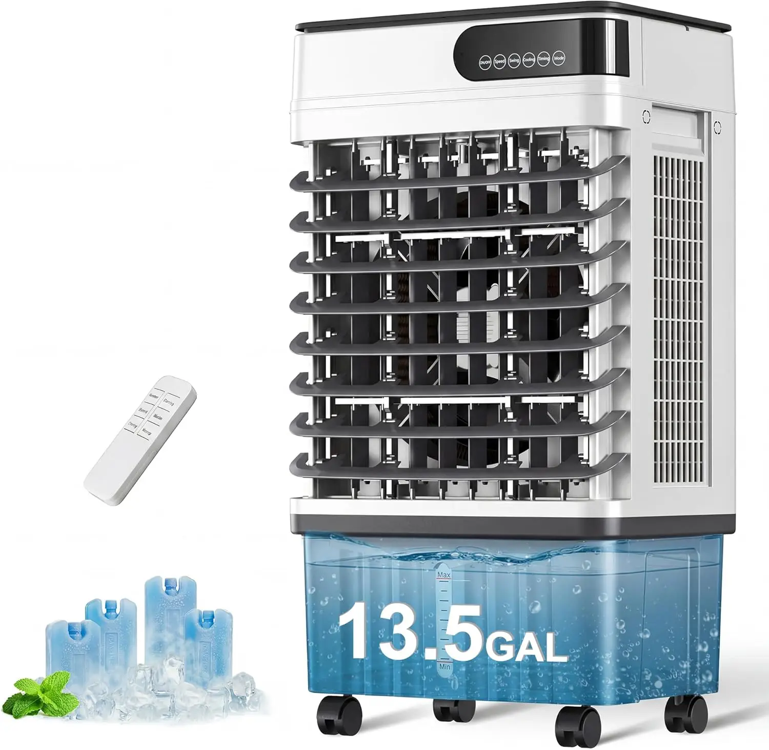 Swamp Cooler, 41 Inch Evaporative Air Cooler with 13.5 Gal Large Water Tank, 3600 CFM, 120° Oscillation, 3 Modes & 3 Speeds
Swamp Cooler, 41 Inch Evaporative Air Cooler with 13.5 Gal Large Water Tank, 3600 CFM, 120° Oscillation, 3 Modes & 3 Speeds