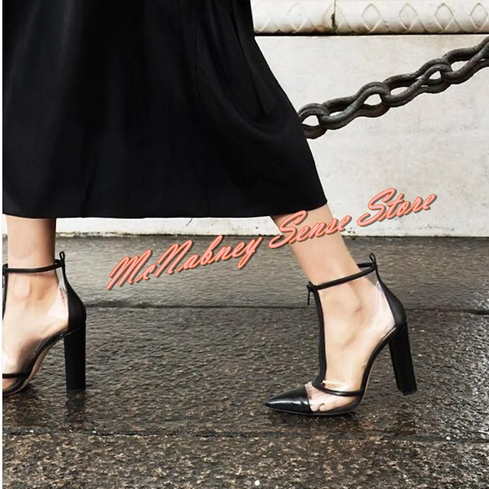 PVC Clear Pointy Toe Sandals Pumps Chunky High Heels Patchwork Back Zipper Sandals Women Shoes Summer Party New Style Big Size
PVC Clear Pointy Toe Sandals Pumps Chunky High Heels Patchwork Back Zipper Sandals Women Shoes Summer Party New Style Big Size