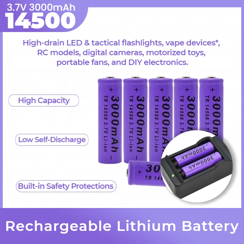 AA 14500 Rechargeable Battery 3.7V 3000mAh, Lithium Ion for Wireless Microphone, Radio, Electric Toy, Flashlight, DIY Projects
AA 14500 Rechargeable Battery 3.7V 3000mAh, Lithium Ion for Wireless Microphone, Radio, Electric Toy, Flashlight, DIY Projects