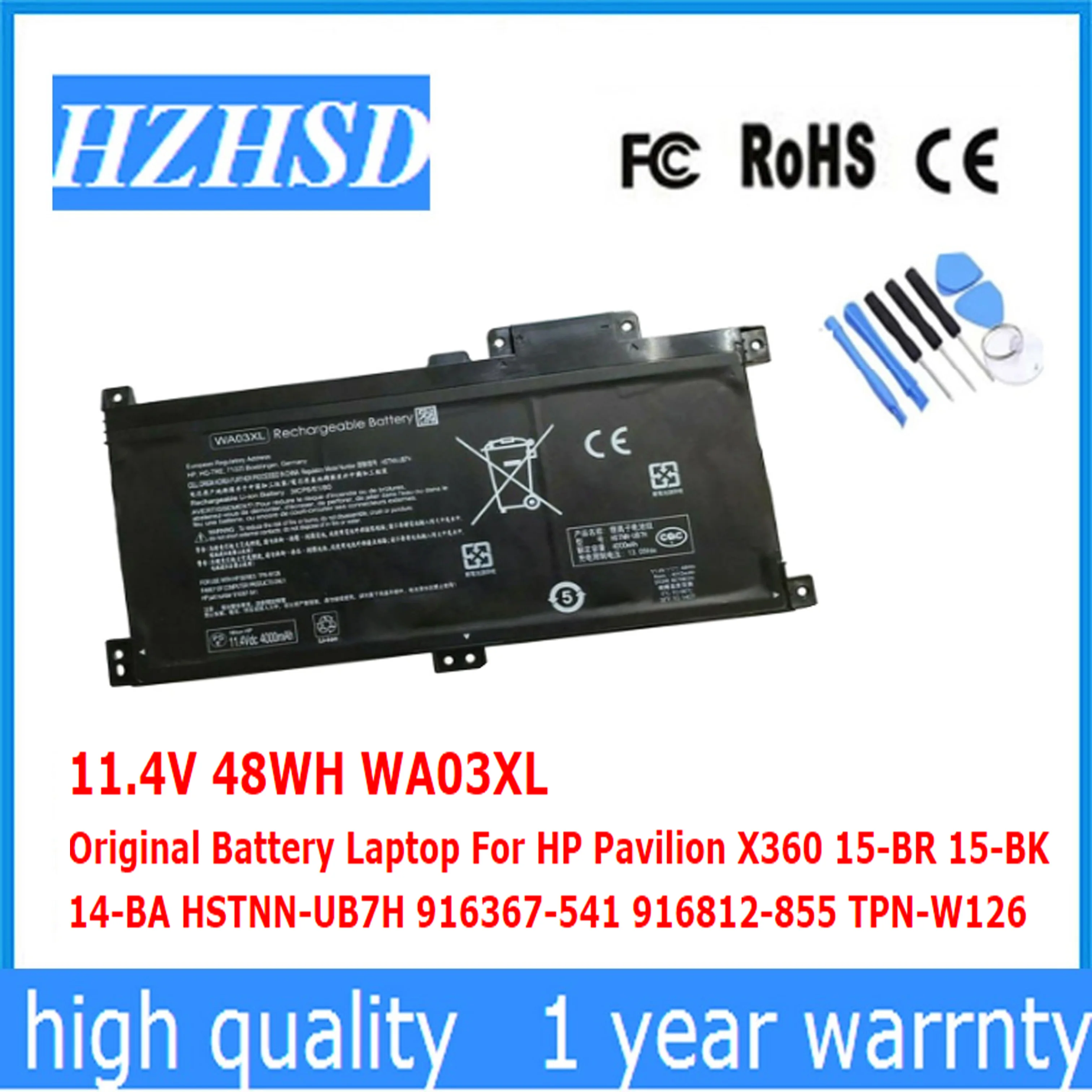 11.4V 48WH WA03XL Original Battery Laptop For HP Pavilion X360 15-BR 15-BK 14-BA HSTNN-UB7H 916367-541 916812-855 TPN-W126
11.4V 48WH WA03XL Original Battery Laptop For HP Pavilion X360 15-BR 15-BK 14-BA HSTNN-UB7H 916367-541 916812-855 TPN-W126