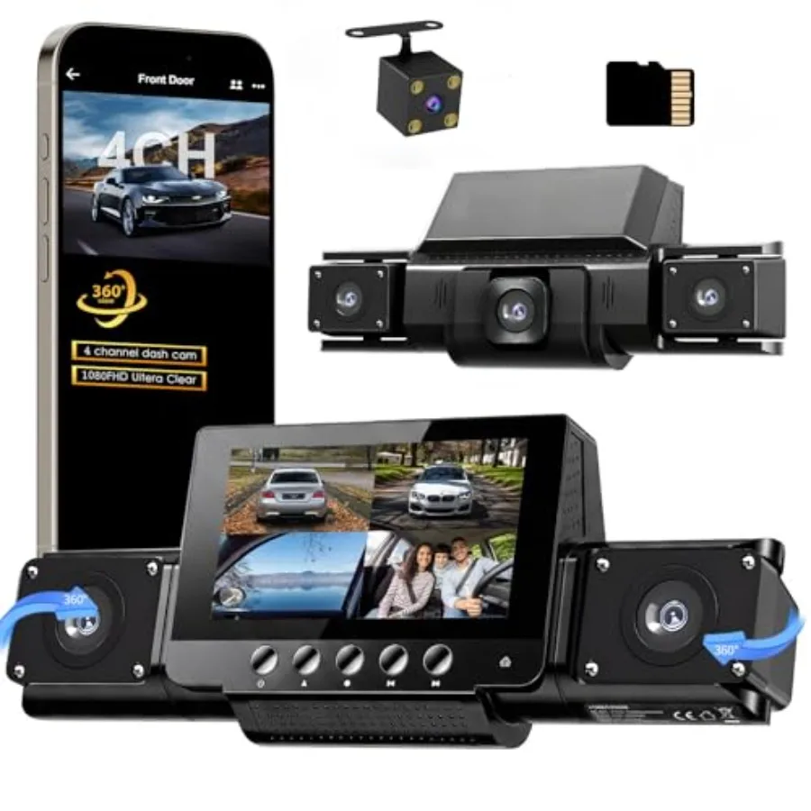 4 Channel Dash Cam 360 View for All-Round Protection, ABS Plastic, Black, Built-in 5G WiFi GPS, APP Control, 8 IR Night Vision,
4 Channel Dash Cam 360 View for All-Round Protection, ABS Plastic, Black, Built-in 5G WiFi GPS, APP Control, 8 IR Night Vision,