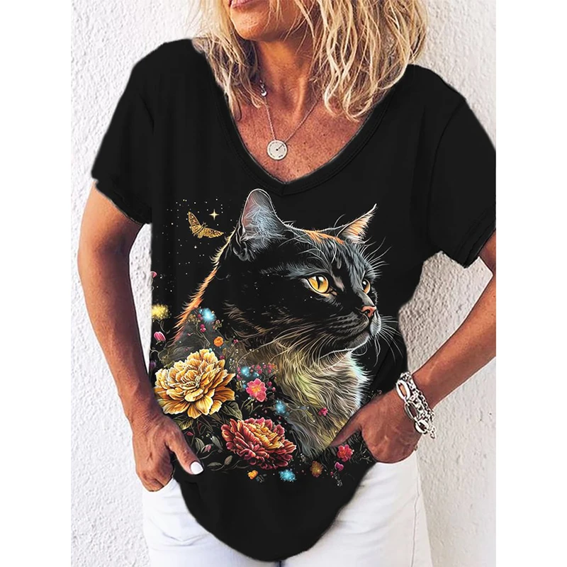 Women T Shirts 3d Cat Print Aesthetic Tops V-Neck Short Sleeve T-Shirts Female Clothing Loose Fashion Casual Black Tee Shirts
Women T Shirts 3d Cat Print Aesthetic Tops V-Neck Short Sleeve T-Shirts Female Clothing Loose Fashion Casual Black Tee Shirts