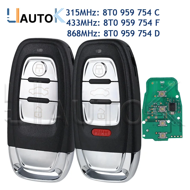 Smart Remote Car Key For Audi Q5 A4L A5 A6 A7 A8 RS4 RS5 S4 S5 315MHz 433MHz 868MHz 3/4Buttons 8T0959754C/D/F Remote Key Housing
Smart Remote Car Key For Audi Q5 A4L A5 A6 A7 A8 RS4 RS5 S4 S5 315MHz 433MHz 868MHz 3/4Buttons 8T0959754C/D/F Remote Key Housing