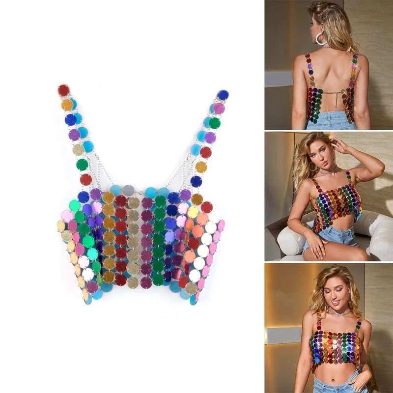 Women Metallic Sequins Crop Tube Top Sleeveless Backless Chest Chain Body Jewelry Camisole for Nightclub Party Outfit
Women Metallic Sequins Crop Tube Top Sleeveless Backless Chest Chain Body Jewelry Camisole for Nightclub Party Outfit
