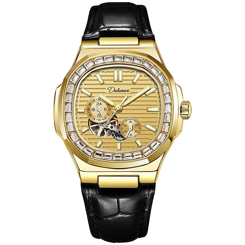 Dulunwe New Diamond Bezel Gold Luxury Automatic Watch Men Leather Strap Waterproof Mechanical Watches For Men
Dulunwe New Diamond Bezel Gold Luxury Automatic Watch Men Leather Strap Waterproof Mechanical Watches For Men