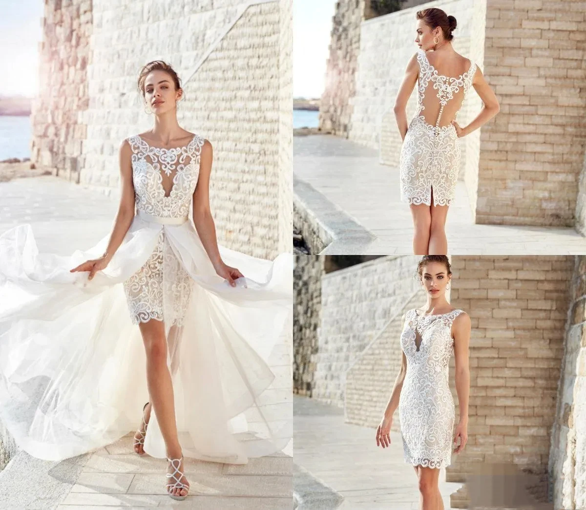 Sexy Bohemian Short Mermaid Wedding Dresses With Detachable Skirt Appliques Beach robes Wedding Dress Bridal Gowns Vestidos
Sexy Bohemian Short Mermaid Wedding Dresses With Detachable Skirt Appliques Beach robes Wedding Dress Bridal Gowns Vestidos