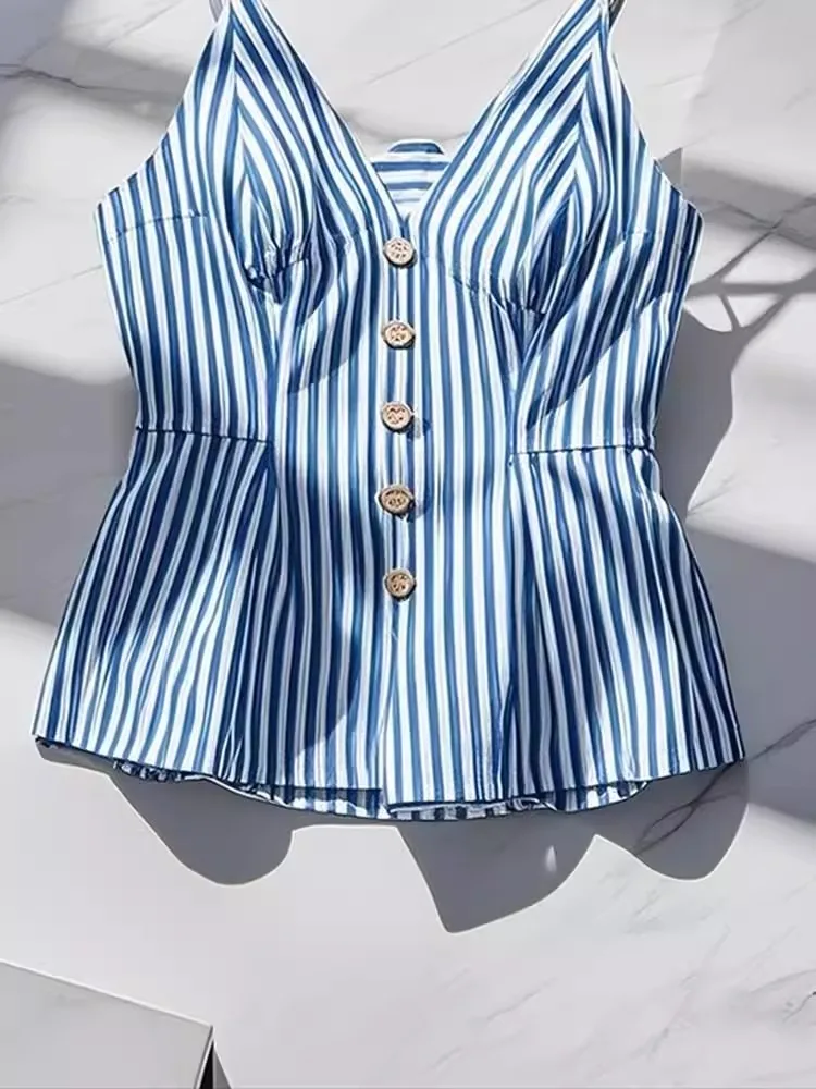 New Beautiful Sexy Blue Striped Tank Top Women's Summer Sleeveless Strap Shirt Female Casual Chic Slim Blouse Office Lady Summer
New Beautiful Sexy Blue Striped Tank Top Women's Summer Sleeveless Strap Shirt Female Casual Chic Slim Blouse Office Lady Summer