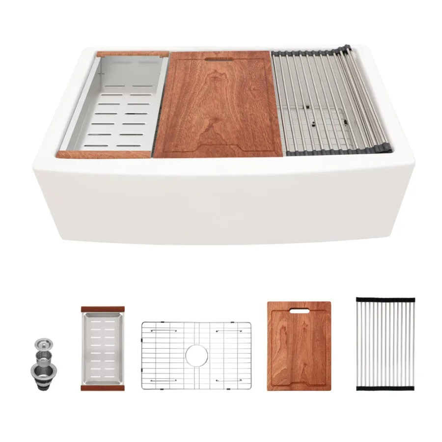 White Farmhouse Sink Workstation 33 inch White Ceramic Single Bowl Farm Kitchen Sink
White Farmhouse Sink Workstation 33 inch White Ceramic Single Bowl Farm Kitchen Sink