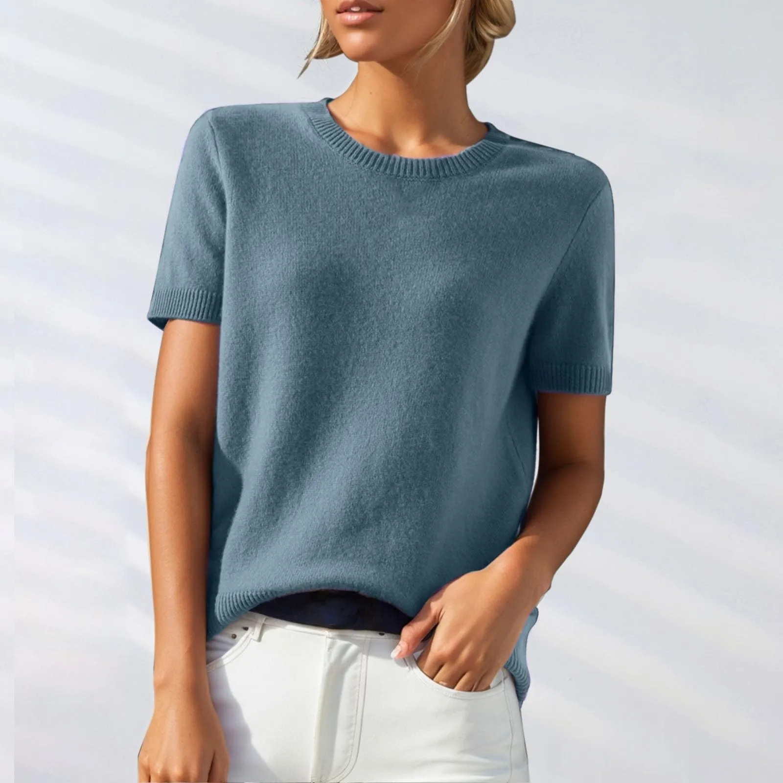 Women's Soft Plain Color Knit Short Sleeve Tees Sweaters Summer Casual Versatile Work Going Out Versatile Tops
Women's Soft Plain Color Knit Short Sleeve Tees Sweaters Summer Casual Versatile Work Going Out Versatile Tops