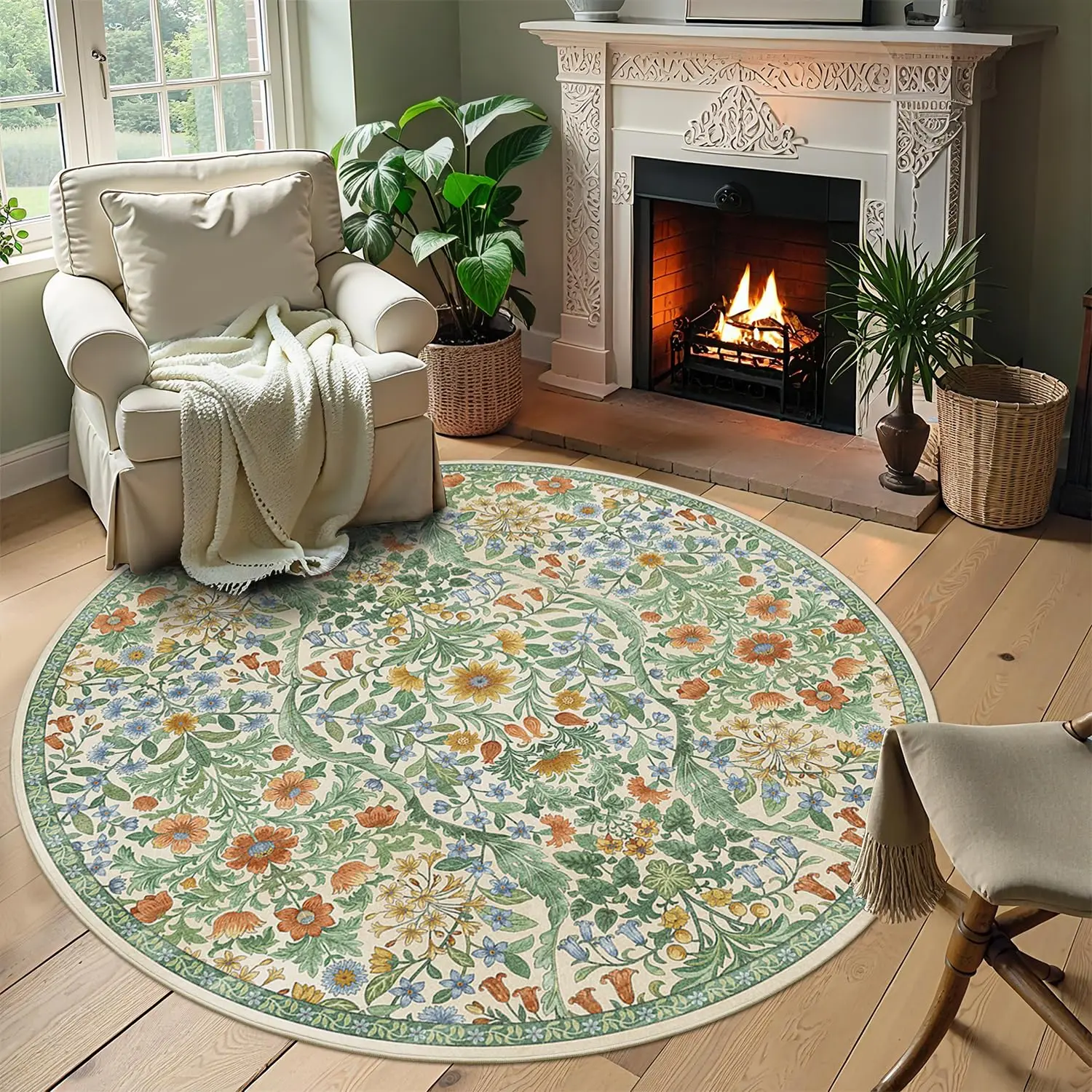 Round Rug 6ft Grass Green Washable Floral Circle Rug,Vintage Boho Botanical Round Area Rugs, Non-Slip Soft Low-Pile Circular
Round Rug 6ft Grass Green Washable Floral Circle Rug,Vintage Boho Botanical Round Area Rugs, Non-Slip Soft Low-Pile Circular