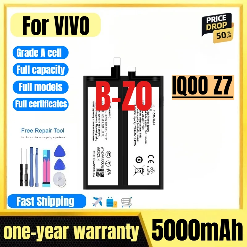 B-Z0 for VIVO IQOO Z7 Mobile Phone Battery 0 Cycle High Quality High Capacity Battery Replacement Bateria Grade A Cell with Tool
B-Z0 for VIVO IQOO Z7 Mobile Phone Battery 0 Cycle High Quality High Capacity Battery Replacement Bateria Grade A Cell with Tool