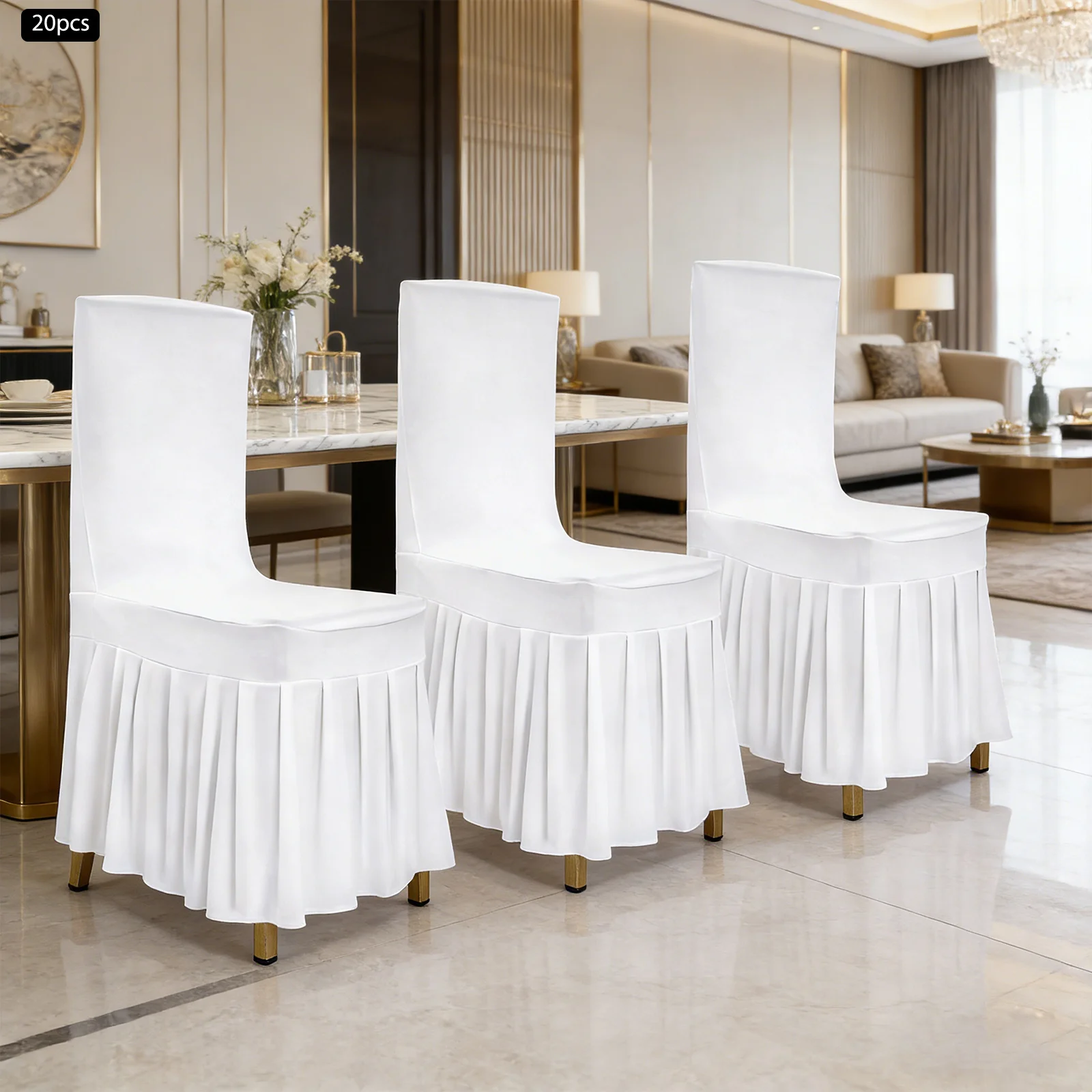 20-Piece White Pleated Skirt Chair Covers Set, Premium Stretchable Fabric Dining Chair Protectors, Universal Fit Banquet Events
20-Piece White Pleated Skirt Chair Covers Set, Premium Stretchable Fabric Dining Chair Protectors, Universal Fit Banquet Events