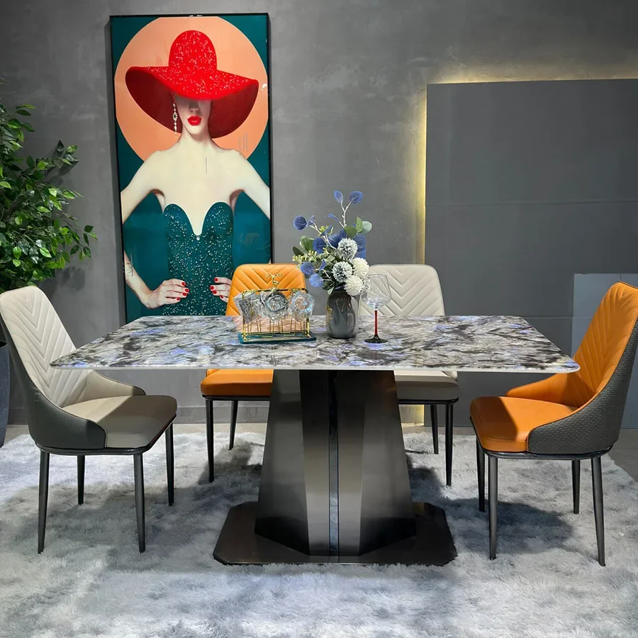 -Modern marble stone dining table high quality family furniture simple apartment and villa restaurant made of metal
-Modern marble stone dining table high quality family furniture simple apartment and villa restaurant made of metal