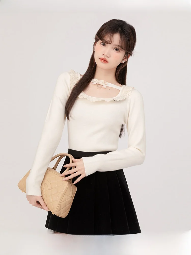 Winter ort Lace Trim Knitted Sweater Women's Square Collar Inner Wear Fitted Sle Long Sve Color Commute Sle
Winter ort Lace Trim Knitted Sweater Women's Square Collar Inner Wear Fitted Sle Long Sve Color Commute Sle