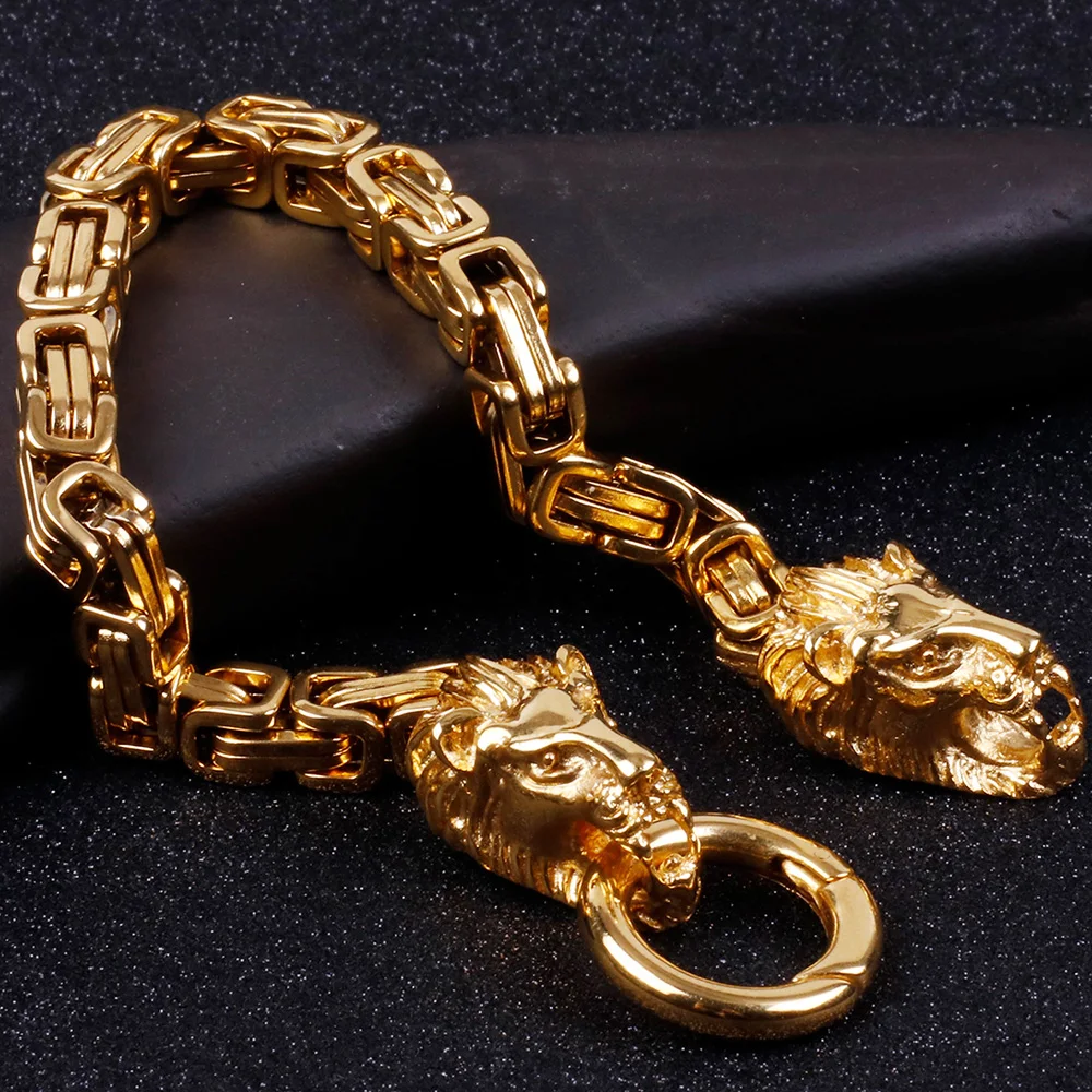 6mm Punk Gold Color Lion Head Bracelet For Men Women Rock Hiphop Black Stainless Steel Biker Byzantine Chain Bracelets Jewellery
6mm Punk Gold Color Lion Head Bracelet For Men Women Rock Hiphop Black Stainless Steel Biker Byzantine Chain Bracelets Jewellery