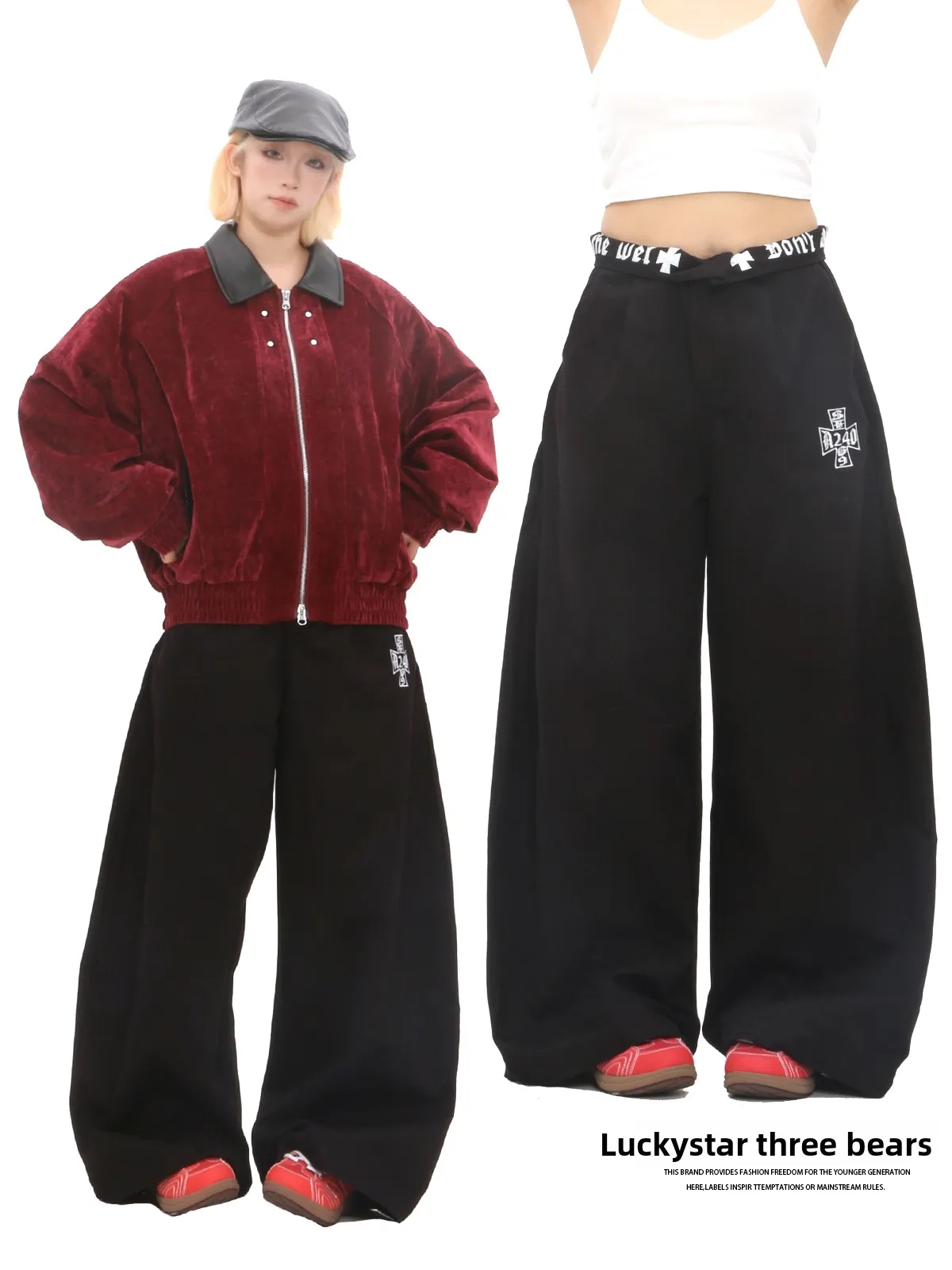 Широкие брюки Bla для женщин: модные, с высокой талией, свободные, повседневные, длинные, в американском готическом стиле, с принтом Sle Tee Bears
Широкие брюки Bla для женщин: модные, с высокой талией, свободные, повседневные, длинные, в американском готическом стиле, с принтом Sle Tee Bears