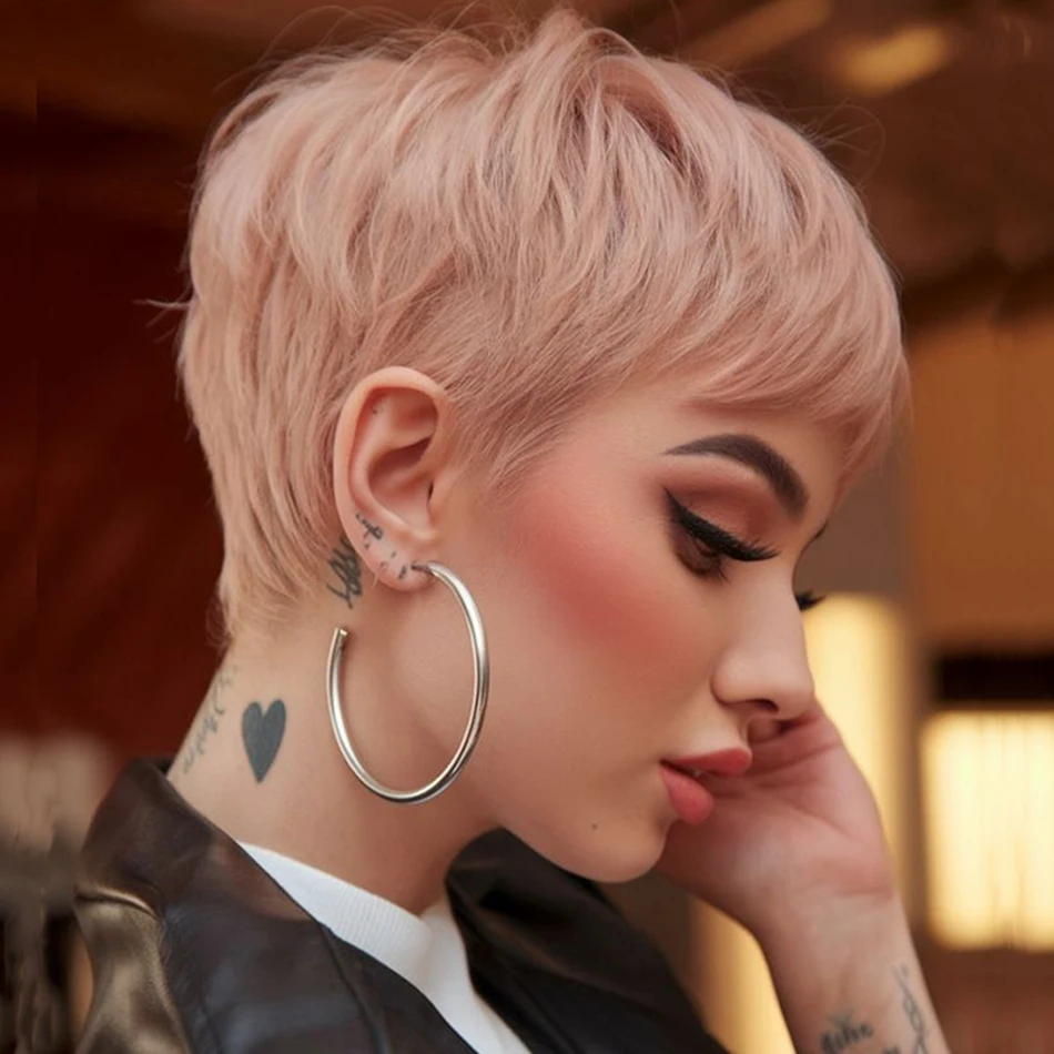 Meat Pink Color Short Straight Pixie Bob Brazilian Remy Human Hair Wig for Women in Coral Pink Glueless Layered Pixie Human Hair
Meat Pink Color Short Straight Pixie Bob Brazilian Remy Human Hair Wig for Women in Coral Pink Glueless Layered Pixie Human Hair
