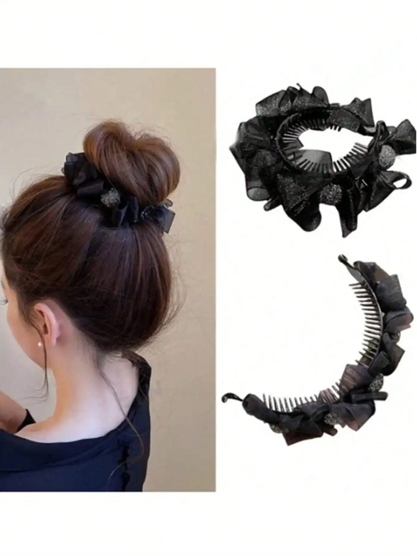 1pc Women's Minimalist Bun Claw Clip With Mesh Bow & Rhinestones, Elegant Hair Accessory For Updo, Suitable For Daily
1pc Women's Minimalist Bun Claw Clip With Mesh Bow & Rhinestones, Elegant Hair Accessory For Updo, Suitable For Daily