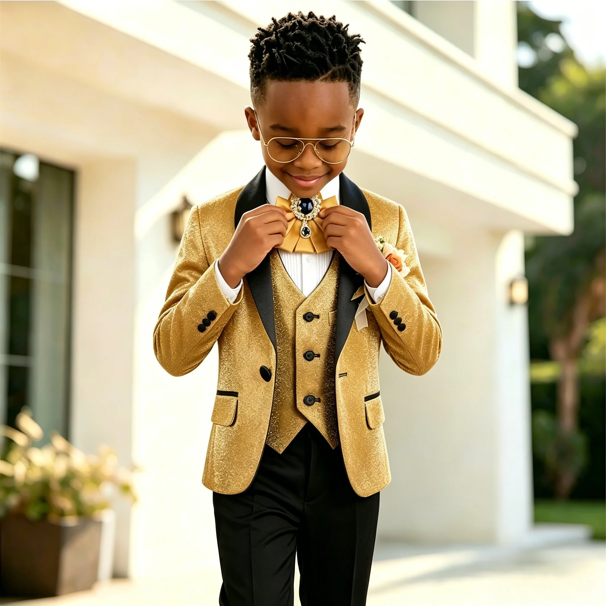 Shiny Gold Suit for Boys Formal Flower Boys Wedding Tuxedos 3-Piece Set (Jacket Pants Vest) Party Slim Fit Suit Kids Clothes
Shiny Gold Suit for Boys Formal Flower Boys Wedding Tuxedos 3-Piece Set (Jacket Pants Vest) Party Slim Fit Suit Kids Clothes