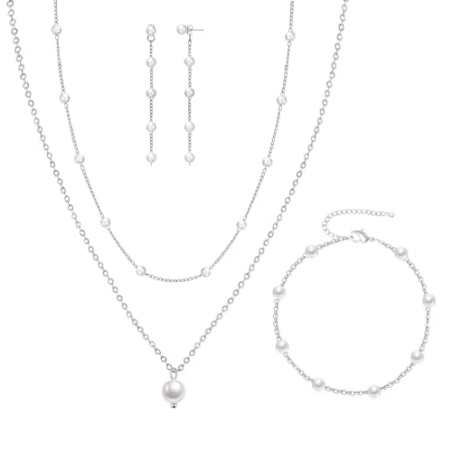 DIBOLA Gold Jewelry Set for Women, Dainty Layered 14K Gold/Silver Pearl Choker Necklaces and Earring Set Pearl Earrings Bracele
DIBOLA Gold Jewelry Set for Women, Dainty Layered 14K Gold/Silver Pearl Choker Necklaces and Earring Set Pearl Earrings Bracele