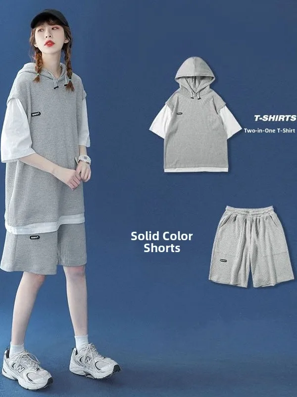 Women's Summer Sporty Two-Piece Set with Hood Short Sleeve Loose Fit Casual Polyester Fiber Composition Short Pants
Women's Summer Sporty Two-Piece Set with Hood Short Sleeve Loose Fit Casual Polyester Fiber Composition Short Pants