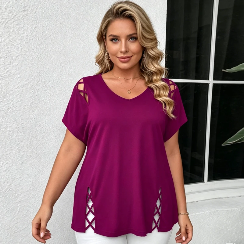 Plus Size Women's T-shirt New Summer Fashion Hollow Out V Neck T-shirts Women Short Sleeve Loose Casual Tee Top for Daily Wear
Plus Size Women's T-shirt New Summer Fashion Hollow Out V Neck T-shirts Women Short Sleeve Loose Casual Tee Top for Daily Wear