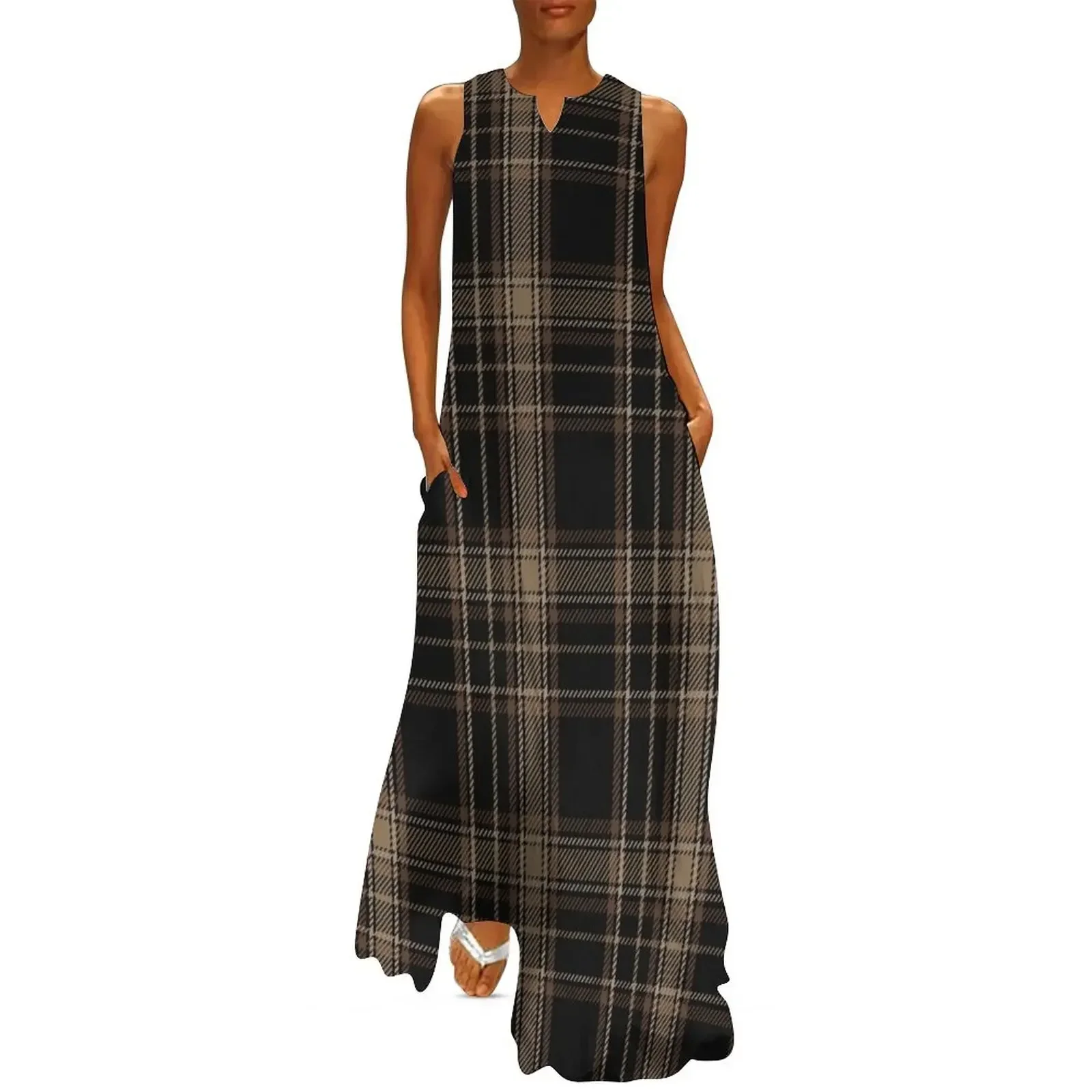 Dark Academia Plaid Tartan in Black, Beige, and Brown Long Dress birthday dresses for women Dress 
Dark Academia Plaid Tartan in Black, Beige, and Brown Long Dress birthday dresses for women Dress
