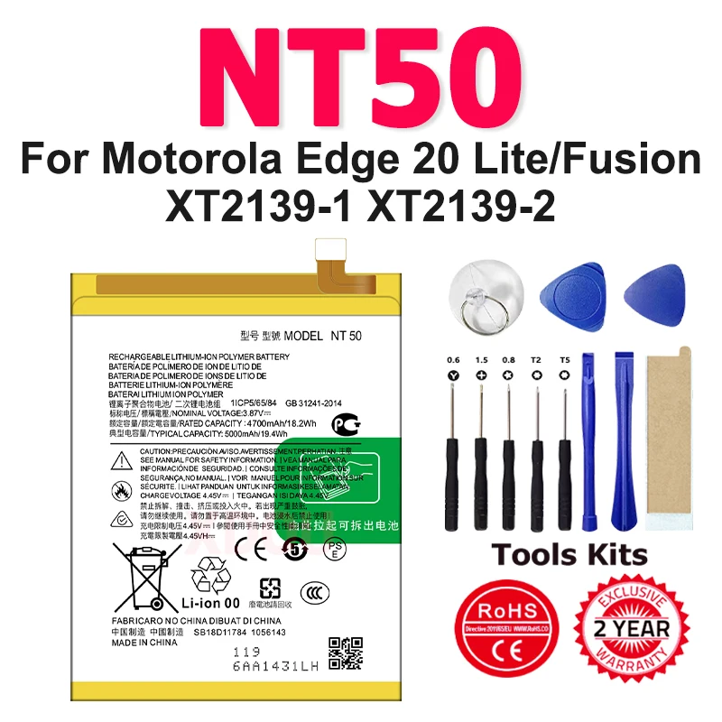 100% New 5000mAh NT50 Battery For Motorola EDGE 20 Lite/Fusion XT2139-1 /2 Smart Phone Batteries With Free Tools
100% New 5000mAh NT50 Battery For Motorola EDGE 20 Lite/Fusion XT2139-1 /2 Smart Phone Batteries With Free Tools