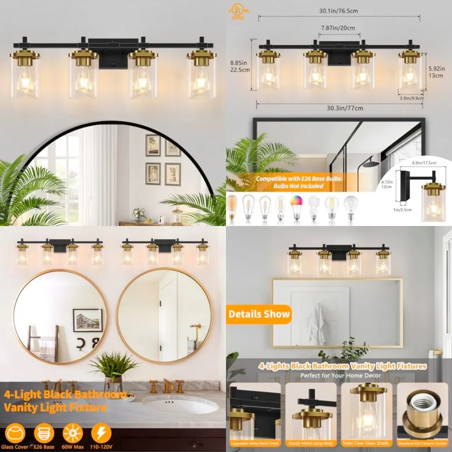 Bathroom Vanity Light, Modern Bathroom Wall Sconces Lighting with Clear Glass Shade, Gold Vanity Lights for Bathroom Bedroom Li
Bathroom Vanity Light, Modern Bathroom Wall Sconces Lighting with Clear Glass Shade, Gold Vanity Lights for Bathroom Bedroom Li