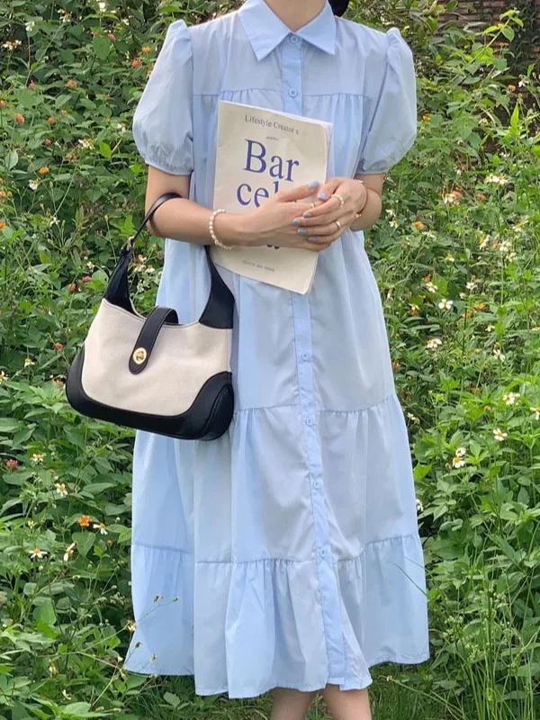 Chic Summer Casual irt Dr Women's Loose Bubble Sve Folded Collar Splicing Layering Dr Commute Sle ort Sve
Chic Summer Casual irt Dr Women's Loose Bubble Sve Folded Collar Splicing Layering Dr Commute Sle ort Sve