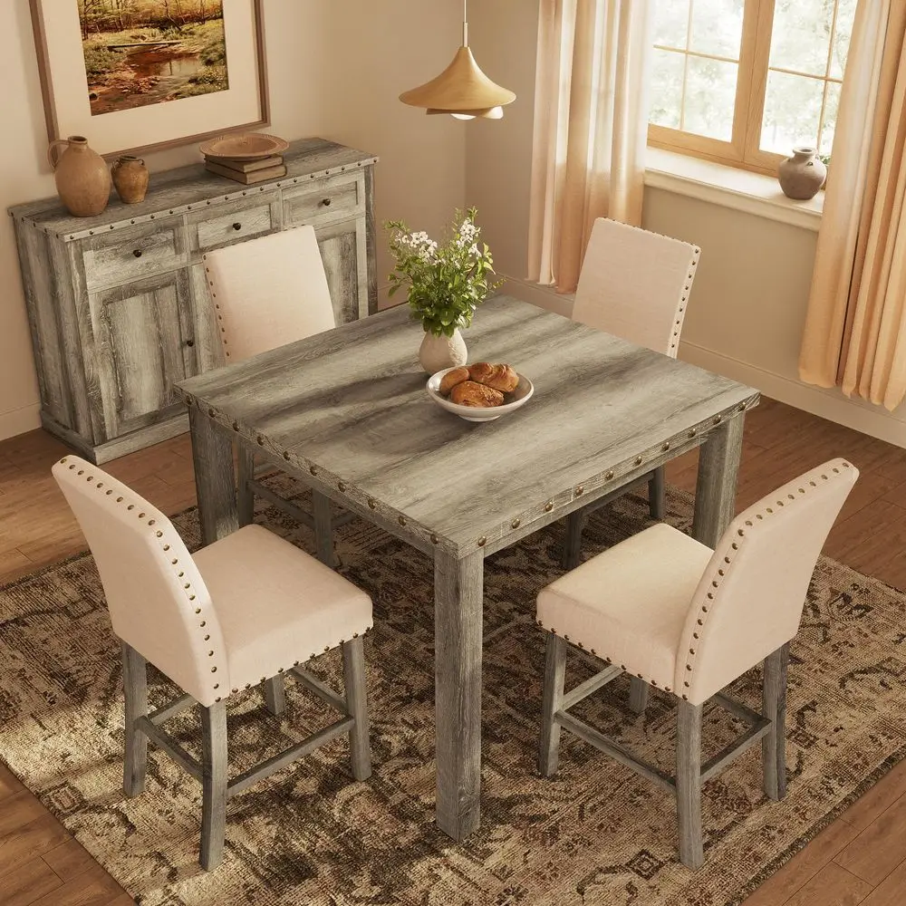 Height Dining Table Set for 4,Farmhouse Dining Table Set for 4,Square Bar Kitchen Dining Table with 4 Bar Stools,High Dining Ta
Height Dining Table Set for 4,Farmhouse Dining Table Set for 4,Square Bar Kitchen Dining Table with 4 Bar Stools,High Dining Ta