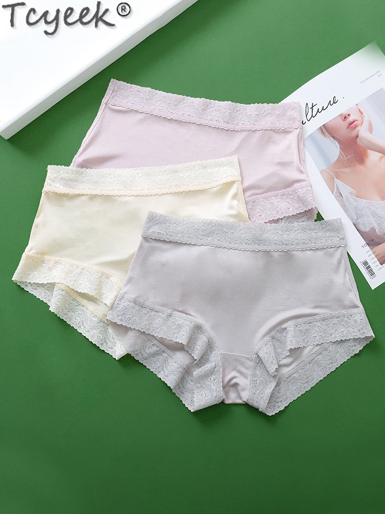 Tcyeek 100% Mulberry Silk Woman Panties Lace Mid Waist Briefs Thin Breathable Underpants for Woman Summer Calzones Para Mujer
Tcyeek 100% Mulberry Silk Woman Panties Lace Mid Waist Briefs Thin Breathable Underpants for Woman Summer Calzones Para Mujer