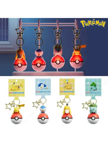 Pokemon Original Model Toy Pikachu Bulbasaur Piplup Psyduck Light Up 6-7CM Keychain Pendant Character Figure Glow In The Dark