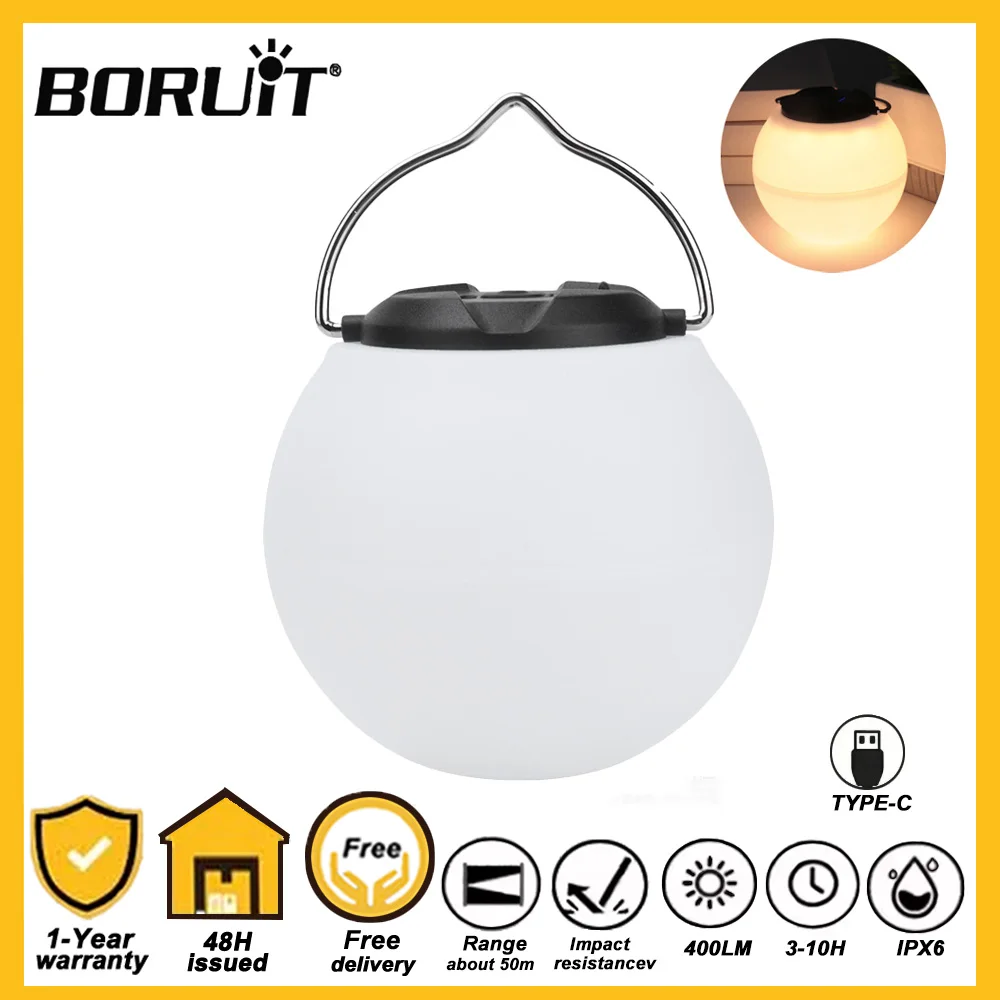 BORUIT LED Night Light Hangable Ball Tent Camping Lamp Warm Light For Outdoor Garden 18650 USB Rechargeable Waterproof Lantern
BORUIT LED Night Light Hangable Ball Tent Camping Lamp Warm Light For Outdoor Garden 18650 USB Rechargeable Waterproof Lantern